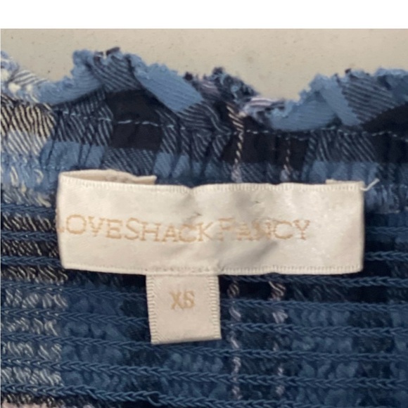 LoveShackFancy Dress Stanley Blue Square Neck Plaid Puff Sleeve Smocked Mini XS - Picture 2 of 4